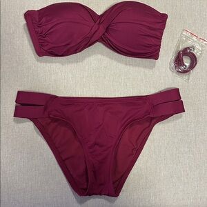 Mossimo Supply Co. Magenta Maroon Twist Bandeau Top Bikini Set Size S